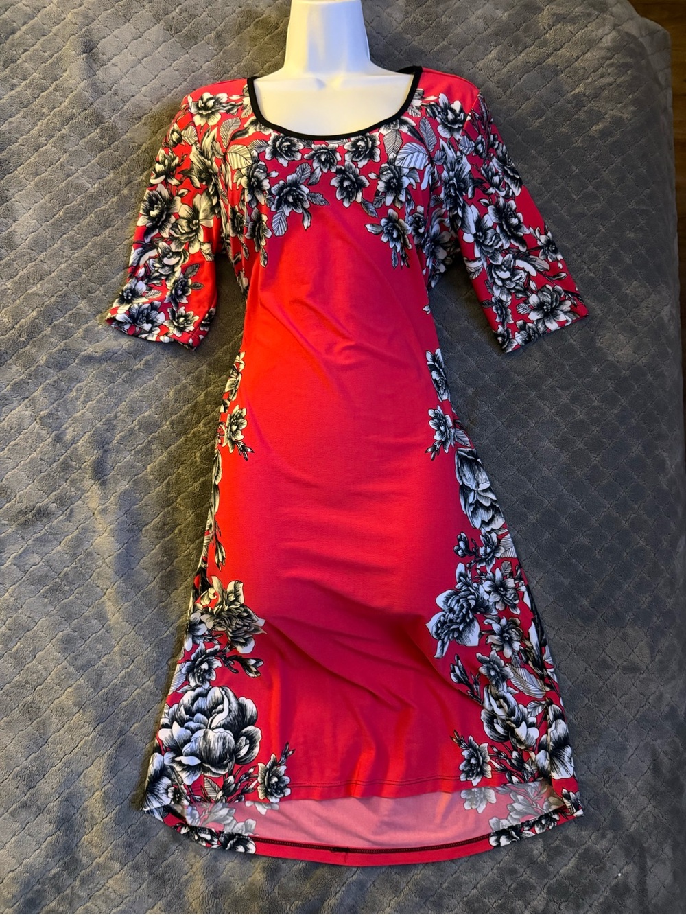 NY Collection Red Floral Scoop-Neck Midi Dress